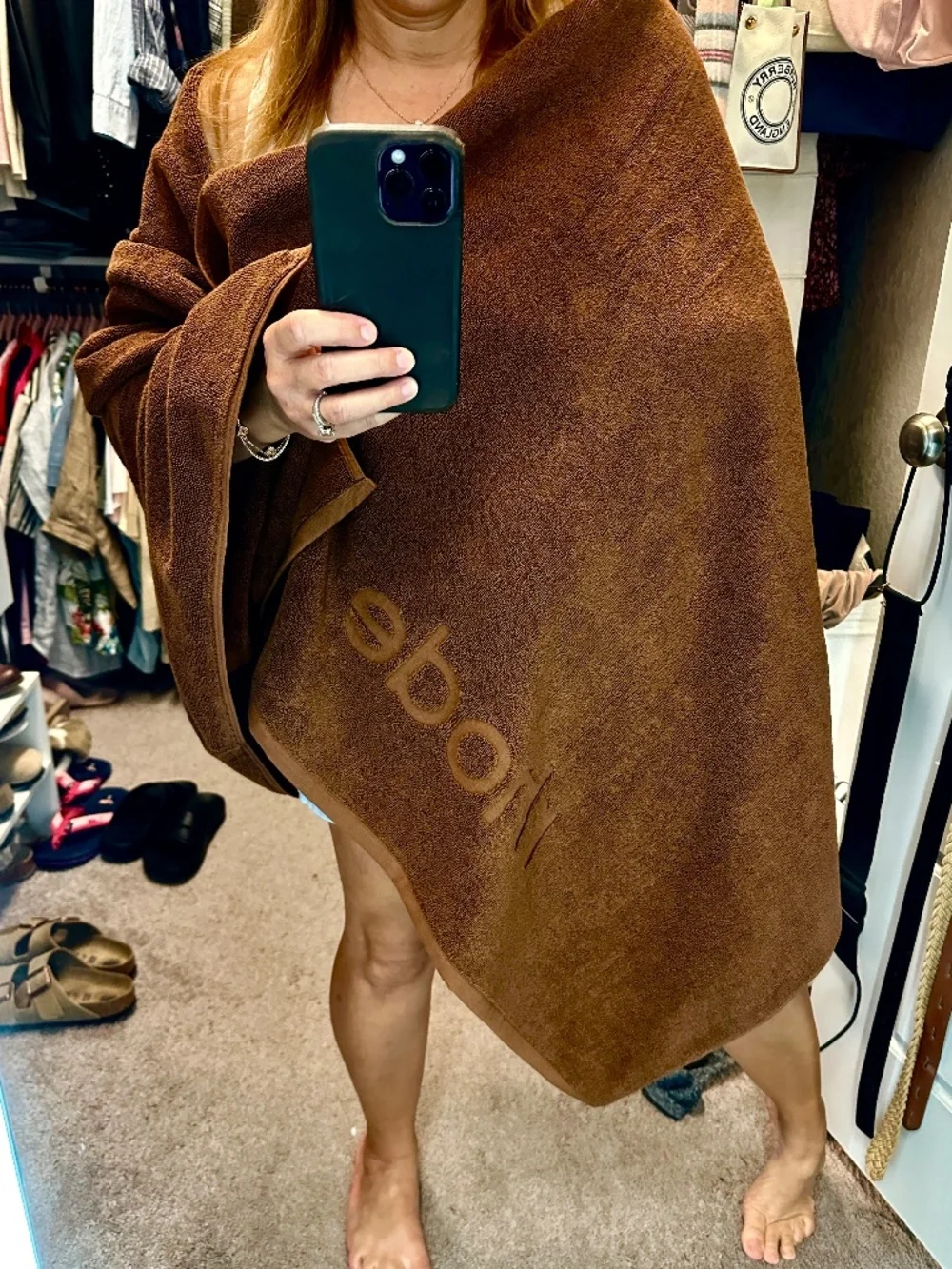 RHODE LIMITED EDITION NEW Brown Bronze Terry Cloth Towel with Embossed Logo